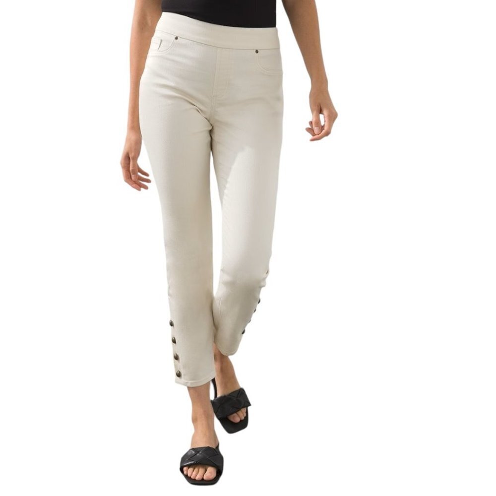 Chico's Button Hem Pull-on Ankle Jeggings, Chico's Size 1.5 (US M/10), Cream
